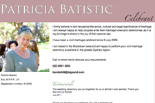 Patricia Batistic - civil marriage celebrant